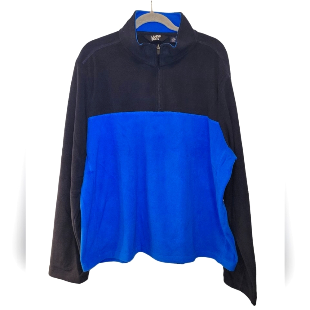 Lands End, Pullover Fleece, Zipper Upper, Collar, Soft, Lightweight, Men's XLG